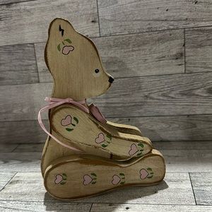 Handmade wooden pink heart teddy bear decor